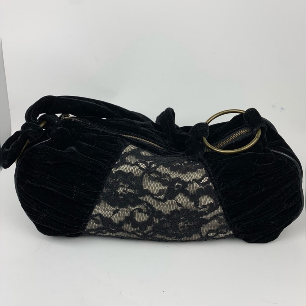 Y2K Vintage Black Velvet Velour Lace Hobo Bag